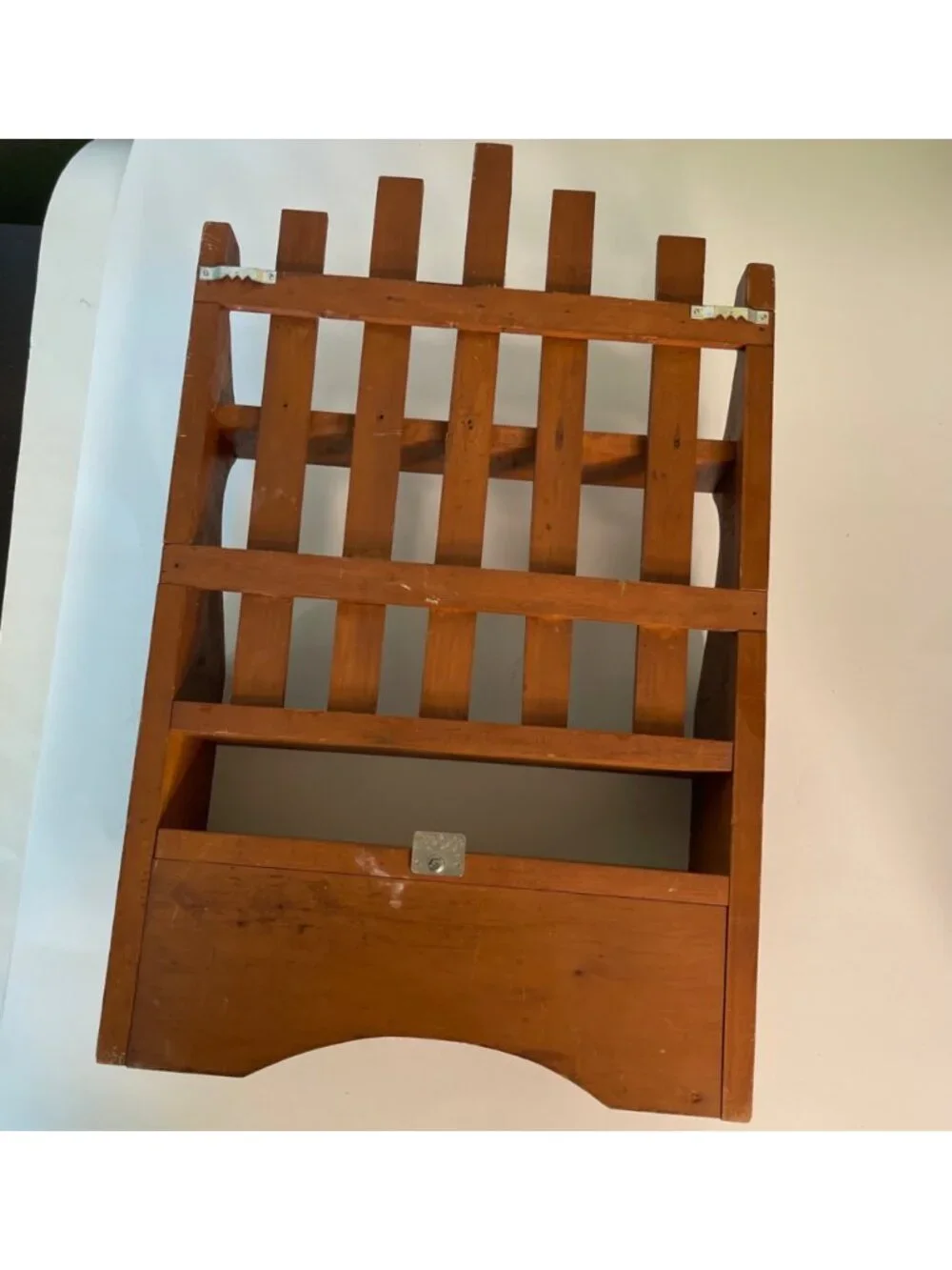 Vintage Handcrafted Wood Wall Organizer Shelf Rack with Drawer 19